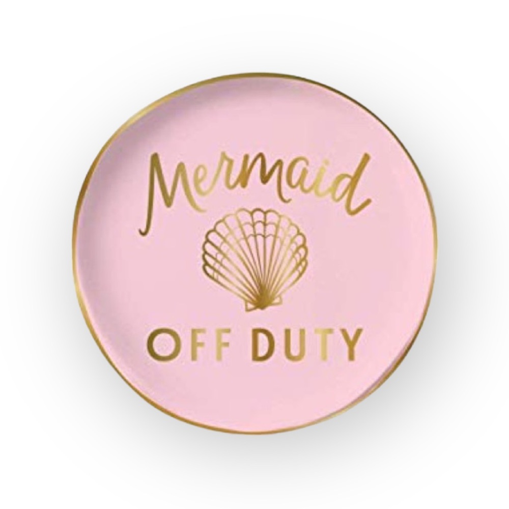 new Mermaid Off Duty 𖦹 Round Porcelain Trinket Tray 𖦹 Pastel Pink Gold Foil 𖦹 - Picture 4 of 13
